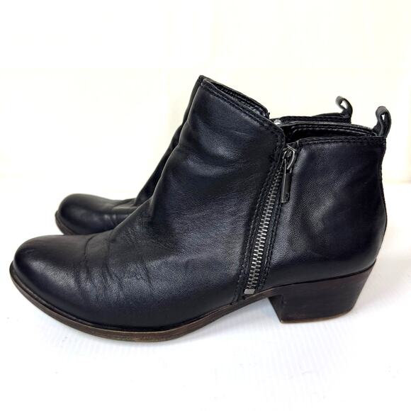 LUCKY BRAND Black Leather Ankle Boots Women's SIze 8 Capsule Classic Western - Picture 2 of 11